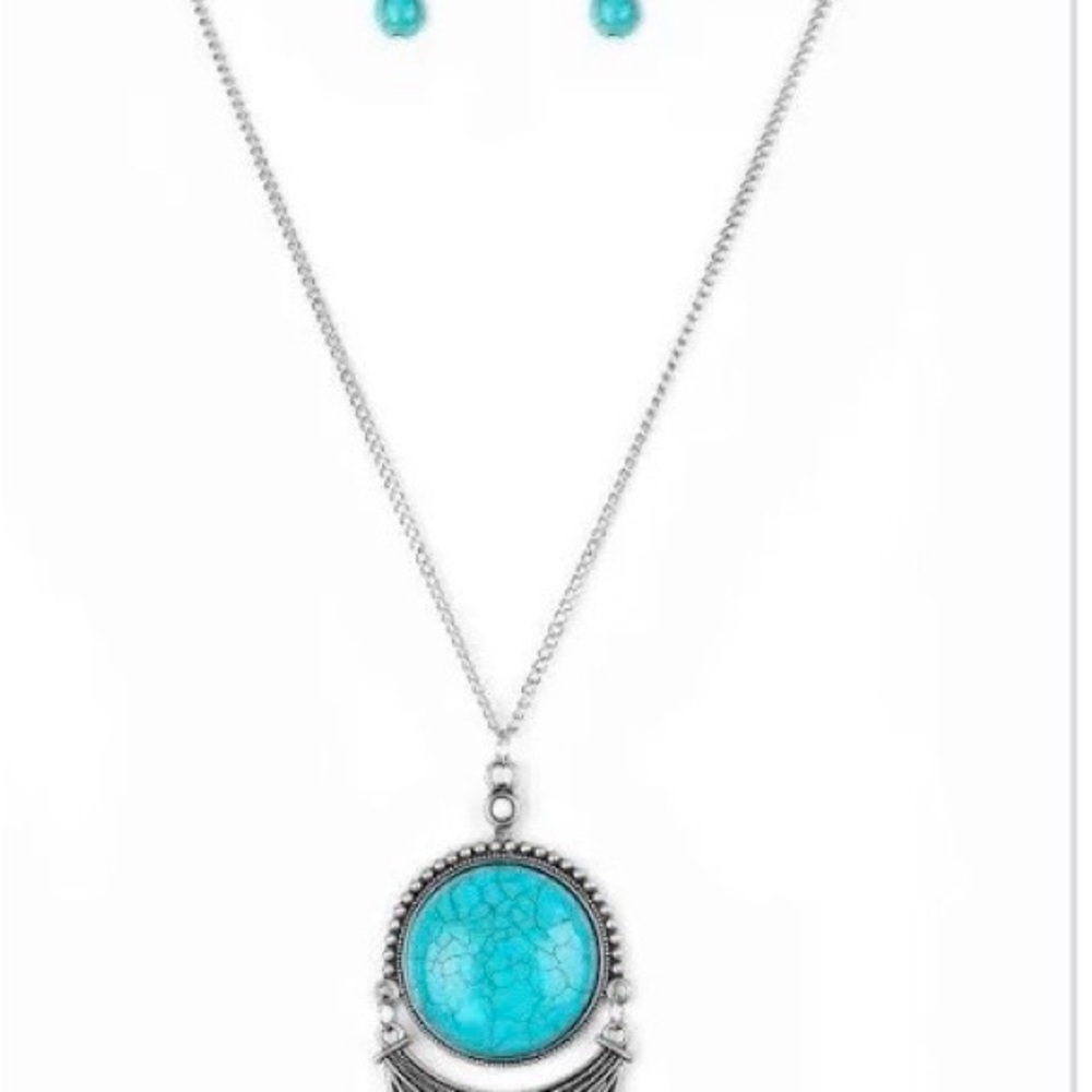 Paparazzi Silver Necklace with Turquoise Accent